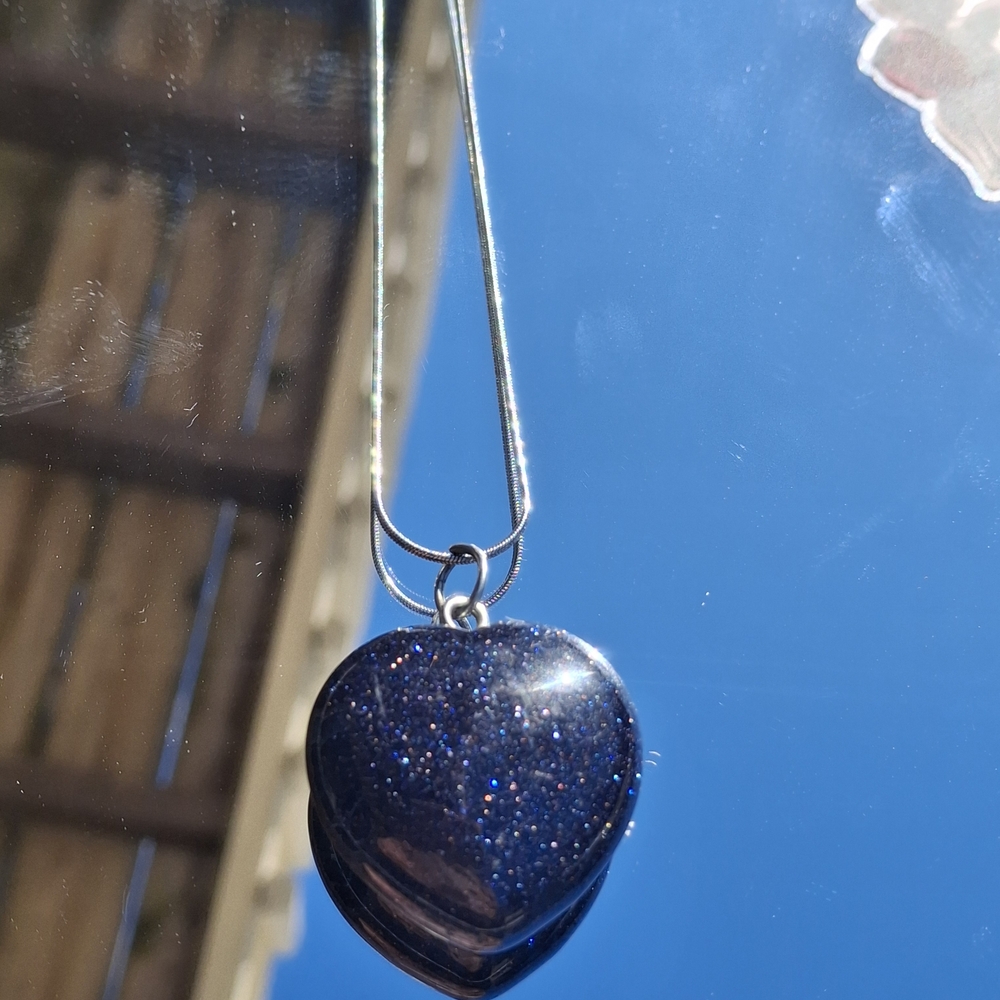 Blue Sparkle Heart Pendant Necklace - Unbranded